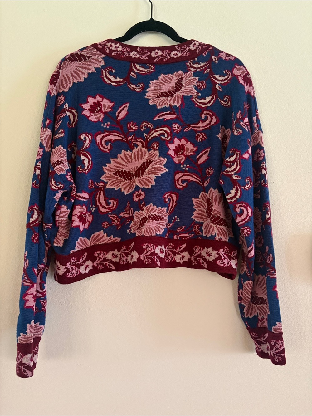 Farm Rio Blue Burgundy Pink Floral Cardigan NWOT - Picture 4 of 4